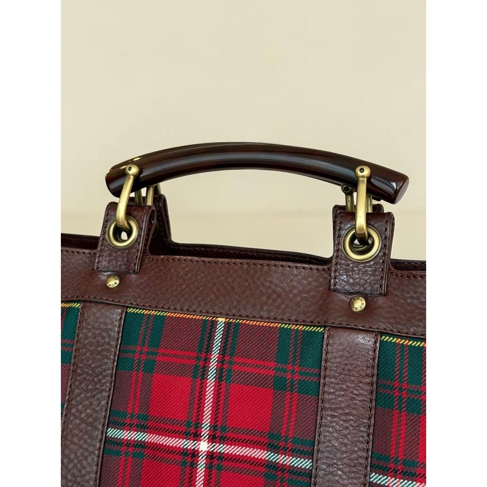 Red Burberry East West Picnic Check Bag Lucite Horn Handles - Picture 5 of 16